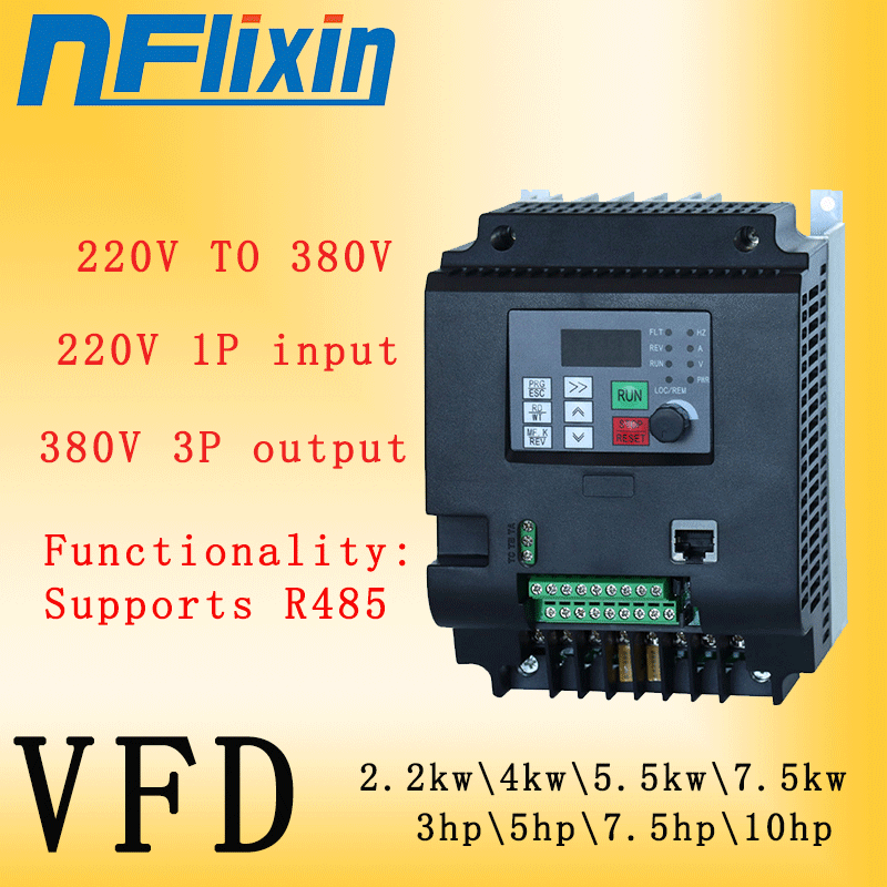 Vfd 2.2Kw Single Phase 220V - 220V eenfasige/380V driefasige VFD-frequentieomvormer, hoog rendement