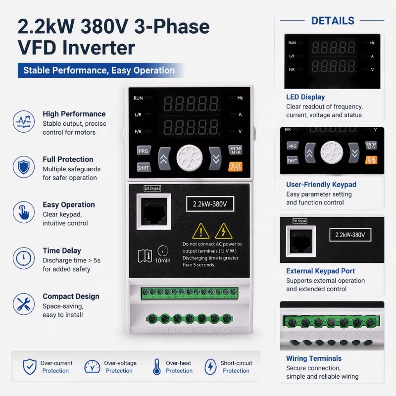 VFD 2,2 kW frequentieomvormer, - Variable Frequency Drive 3 Phase 380V recensie en prijs